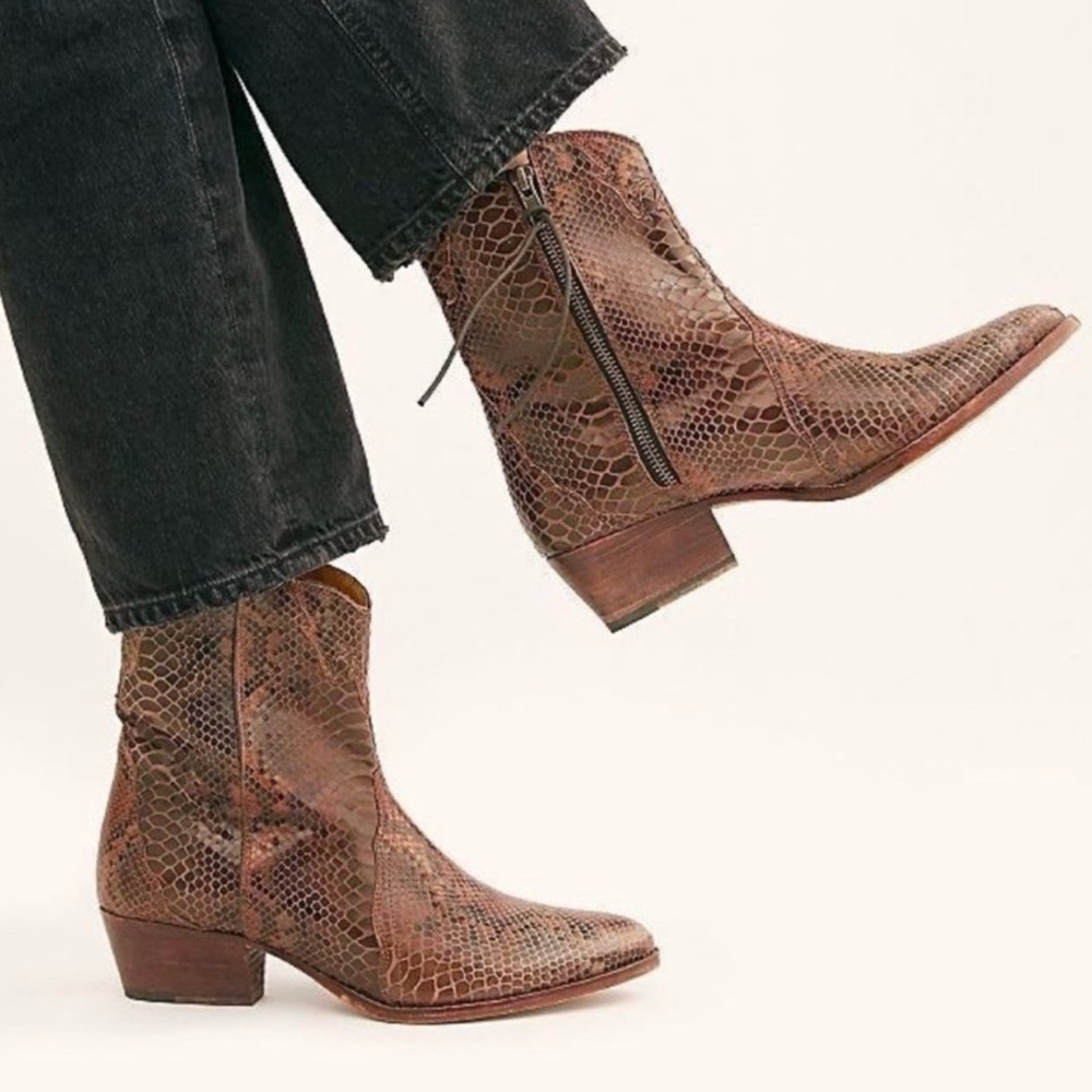 Free People Brown Snakeskin Heeled Boots